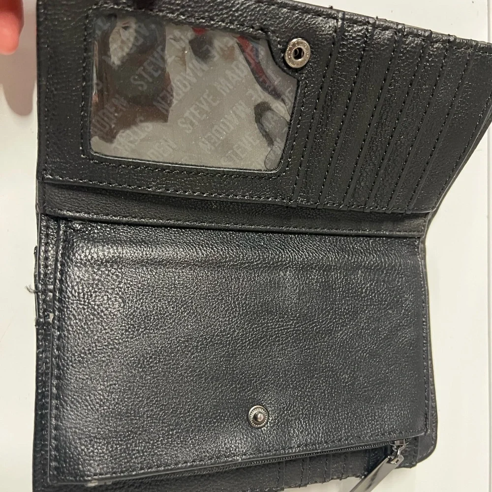 Steve Madden Black and Gray Patchwork Zip Wallet